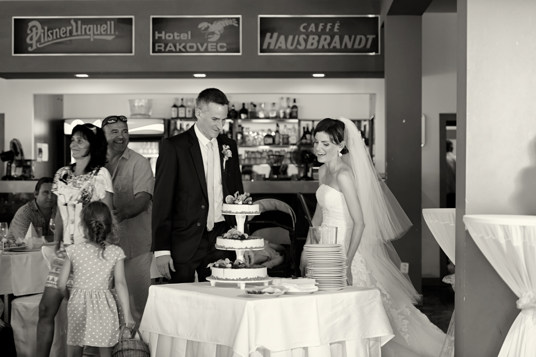 Svatba v černobílé fotografii na brněnské přehradě na Rakovci